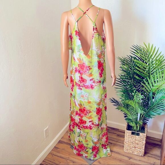 GB Tropical Print Sheer Crisscross Back Maxi Dress - Picture 5 of 14